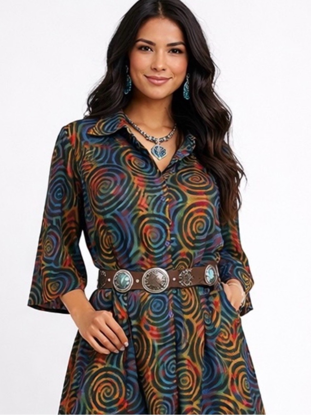 Vibrant Multicolor Asymmetrical Swirl Dress